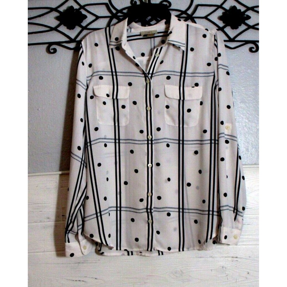 Loft Women's Button Up Top Size M Long Sleeve Multicolored Polka Dot